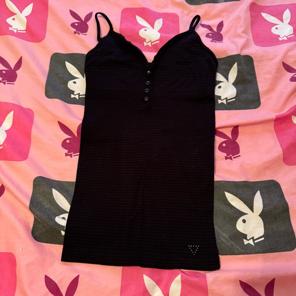 Guess y2k Henley striped Tank Top